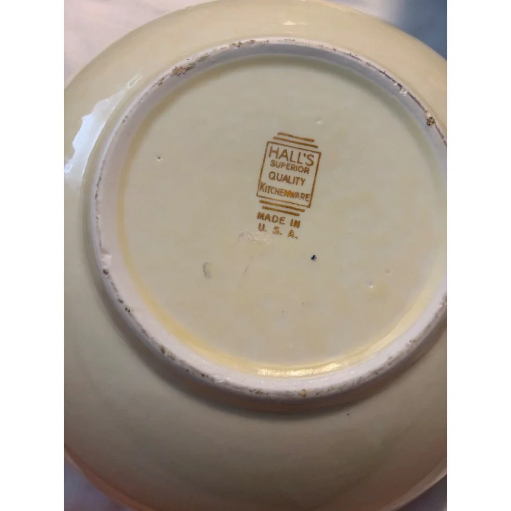 Hall China Serving Bowl Vintage Floral‎ Lattice Cream Gold Trim 9 Inch